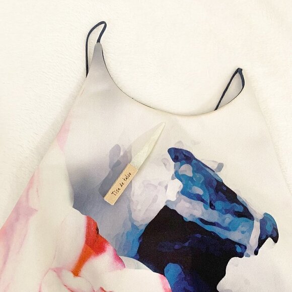 Nicholas red white blue floral fitted silk asymmetrical mini dress needs repair - Picture 2 of 10